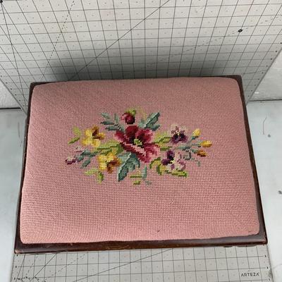 #24 Pink Floral Needlepoint Stool