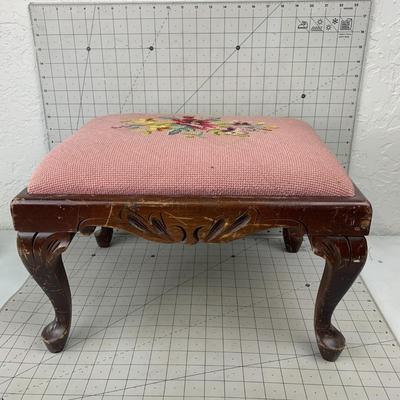 #24 Pink Floral Needlepoint Stool