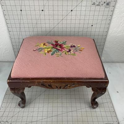 #24 Pink Floral Needlepoint Stool