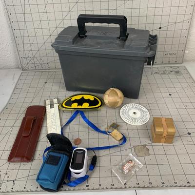 #53 Tool Box, Equate Fingertip Pulse Oximeter, Measuring Tools and Pins 