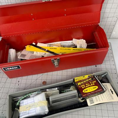 #56 Red Tool Box Full of Staples, Roofing Nails and more