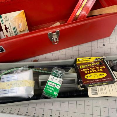 #56 Red Tool Box Full of Staples, Roofing Nails and more