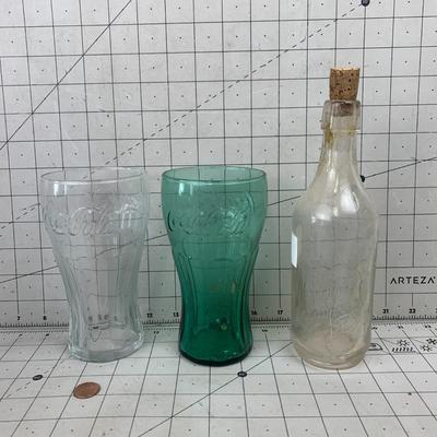 #114 Coca Cola Glasses and Vintage Glass Bottle