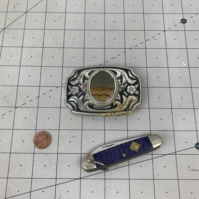#120 Blue Cub Scouts Knife and Vintage Belt Buckle