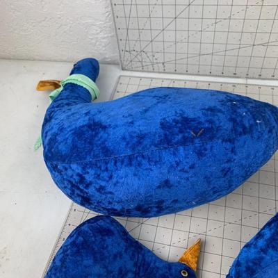 #183 Three Blue Stuffed Ducks