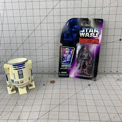 #265 Star Wars Shadows of The Empire Chewbacca Figure and R2D2 Cup