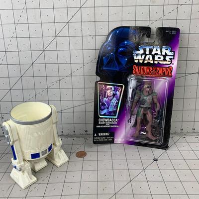 #265 Star Wars Shadows of The Empire Chewbacca Figure and R2D2 Cup
