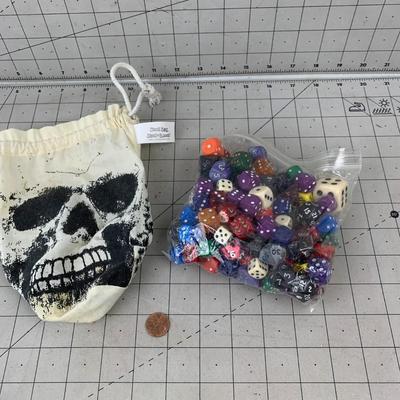 #320 Skull Bag and Tons of Dice Pieces