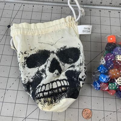 #320 Skull Bag and Tons of Dice Pieces