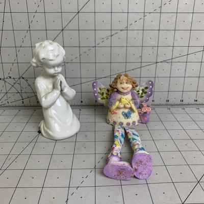 #344 German Porcelain Praying Child and Purple Fairy