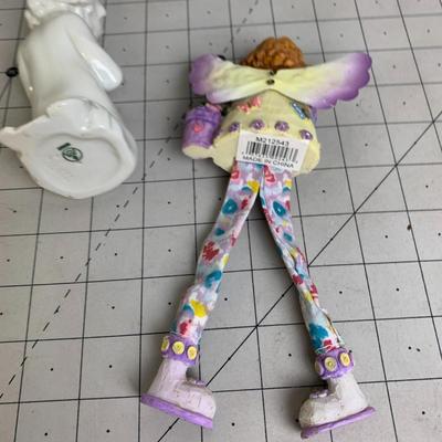 #344 German Porcelain Praying Child and Purple Fairy