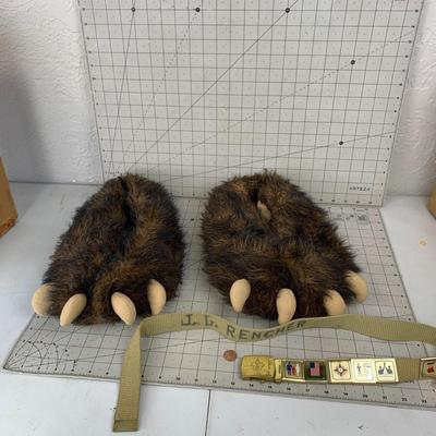 #374 Bear Slippers and Boy Scout Belt/Badges