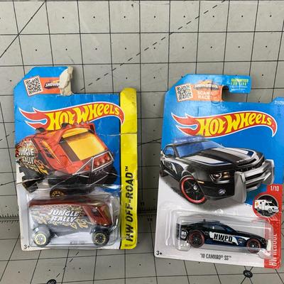 #386 Four Hot Wheels: Off Road, '10 Camaro 55, '76 Greenwood Corvette and Batmobile 