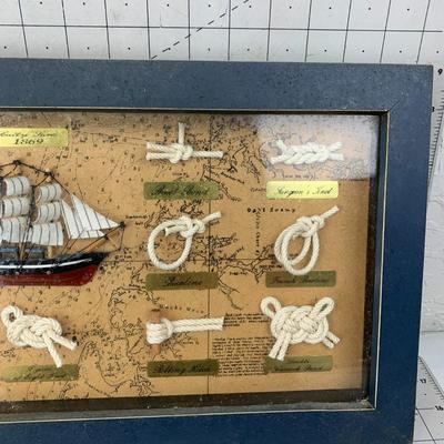 #432 Cutty Sark 1869 Ship Mini Model and Knots Framed