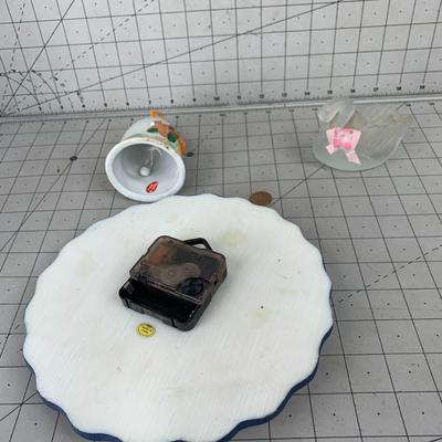 #438 Glass Swan, Teddy Clock and Bell