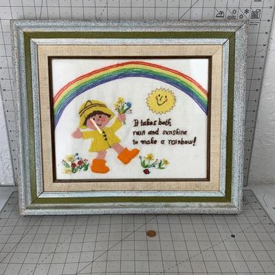 #445 Rain + Rainbow Framed Needlepoint