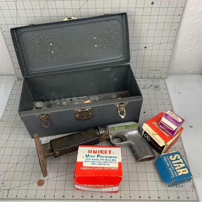 #466 Ramset Fasteners and Powder Charger Gun, Tool Box and Misc.