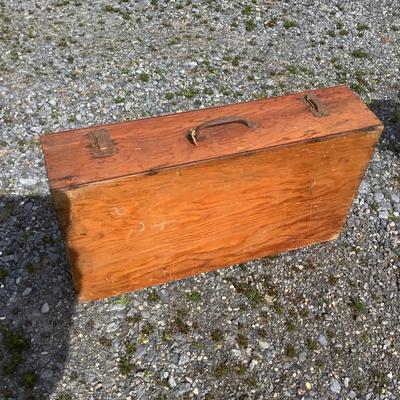 256 Vintage Wood Tool Box with Tools