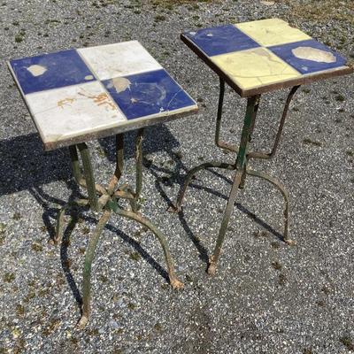 258 Antique Rod Iron Side Tables with Tile Tops