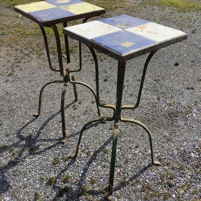 258 Antique Rod Iron Side Tables with Tile Tops