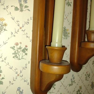 Pair of Solid Wood Wall Candle Sconces