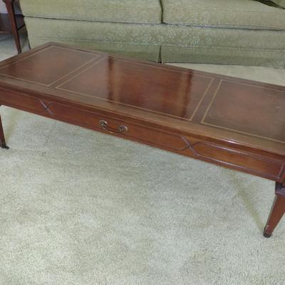 Mid Century Mersman Coffee Table with Leather Inlaid Top
