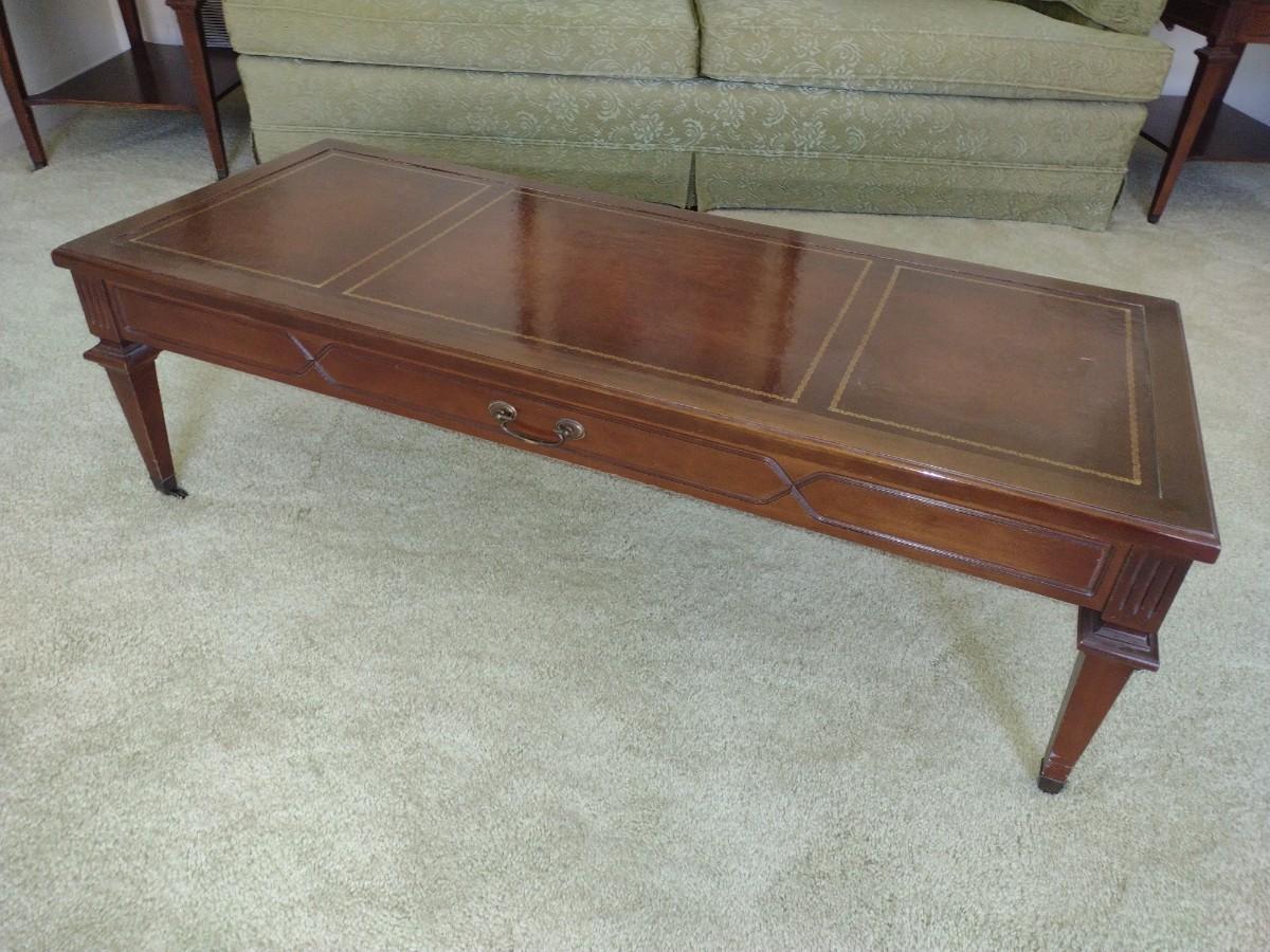 Mid Century Mersman Coffee Table with Leather Inlaid Top