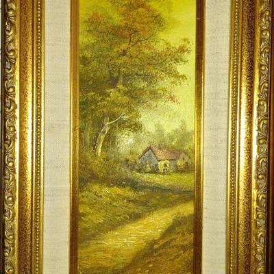Pair of Original Framed Art Oil on Wood by Clara Inness
