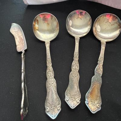SILVER PLATED SOUP SPOONS & BUTTER KNIFE