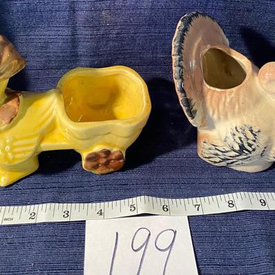 Vintage Shawnee Duck Planter and Ceramic Turkey Planter