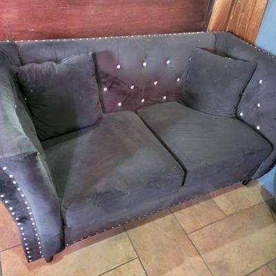 Black Suede Love Seat, Couch and table
