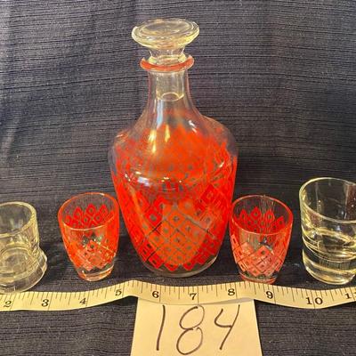 Vintage 1950-60s Red Diamond Glass Decanter
