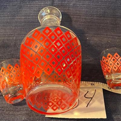 Vintage 1950-60s Red Diamond Glass Decanter