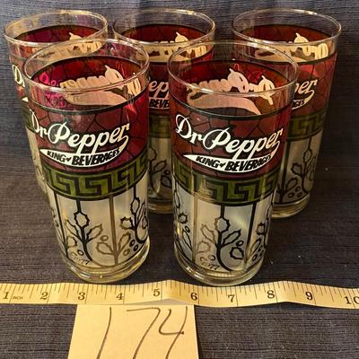 Set of 5 Vintage 1980s Dr Pepper Drinking Glasses