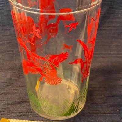 Vintage Red Ducks w/Green Cattails Glass