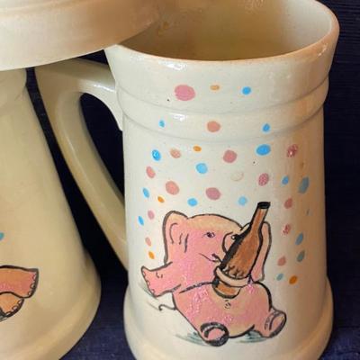 Vintage Hand Painted Elephant Mugs