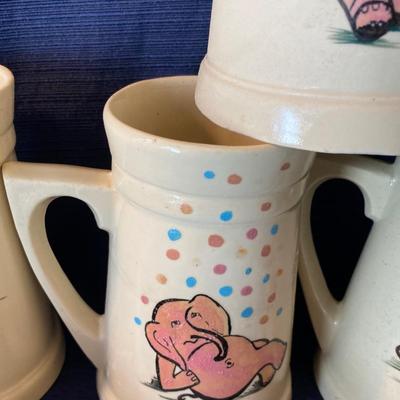 Vintage Hand Painted Elephant Mugs
