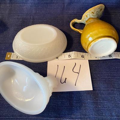 Anchor Hocking Hen on Nest and Vintage Miniature Pitcher