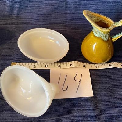 Anchor Hocking Hen on Nest and Vintage Miniature Pitcher