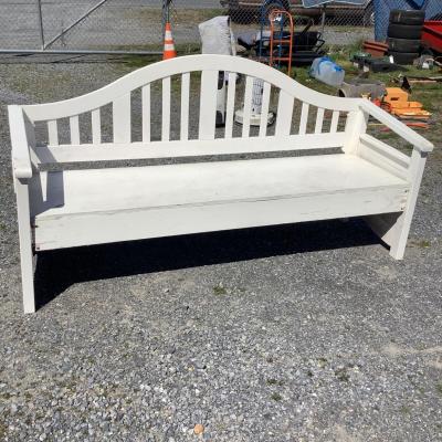 312 Large Outdoor Wood Bench with Red Throw Pillows