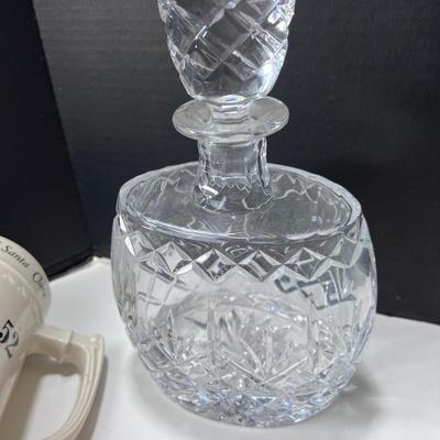 3 shapes Cut Crystal Decanters and large collection of plastic Swizle stir sticks