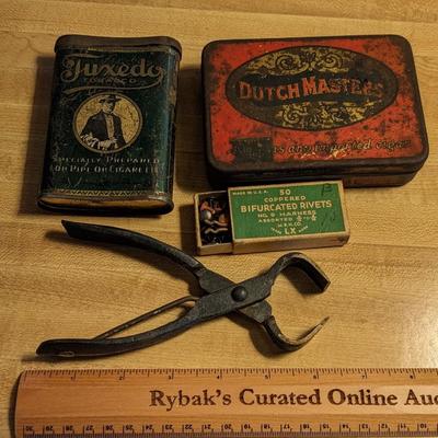 Antique Tins, Rivets, and Pliers