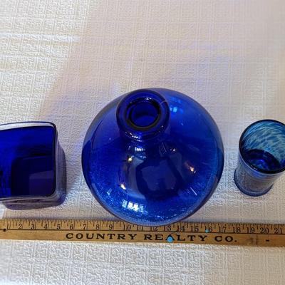 3 Piece Cobalt Blue Glass Decor
