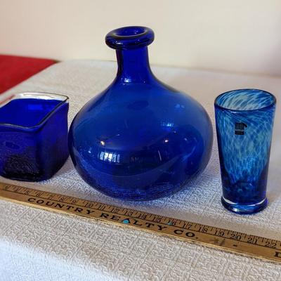 3 Piece Cobalt Blue Glass Decor