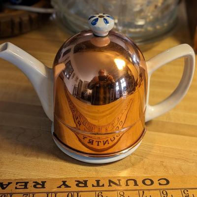 Like New Copper Covered Ceramic Tea Pot