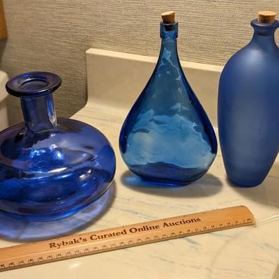 Set of 3 Decorative Blue Vases/Bottles