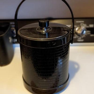 Vintage Atapco Ice Bucket Black Faux Alligator