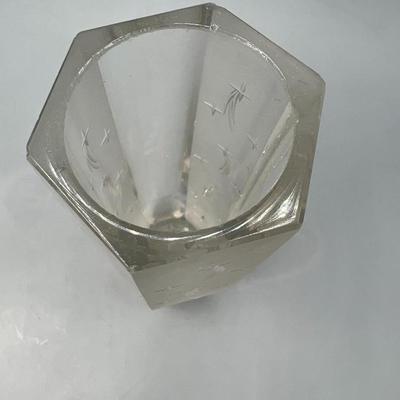 Vintage Hexagon Frosted Lead Crystal Atomic Star Pattern Flower Bud Vase