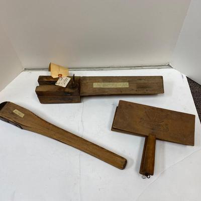 Woodworking tools Antique Pair of Carders, Saw Sharpening Vise, Taper Handle Scraper Tool