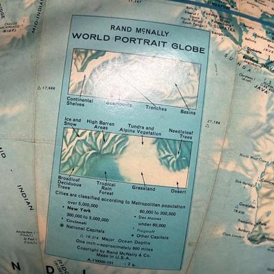 Vintage Rand McNally World Portrait Mid Century Desk Reference Globe